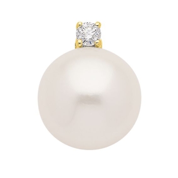 Anhänger Süßwasserzuchtperle 10mm mit Diamant 0,06ct 14Kt GOLD