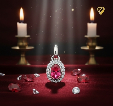 Preview: Anhänger 8x10mm oval Zirkonia rot weiss Silber 925