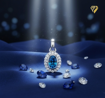Preview: Anhänger 8x10mm oval Zirkonia blau weiss Silber 925