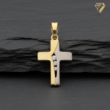 Preview: Anhänger Kreuz bicolor Zirkonia 12x15mm 8Kt 333 GOLD
