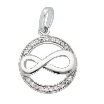 Anhänger 13,7mm Infinity Unendlichkeit mit Zirkonias glänzend rhodiniert Silber 925