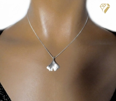 Preview: Anhänger 20mm Ginkgoblatt 14Kt 585 WEISSGOLD