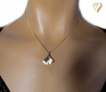 Anhänger 20mm Ginkgoblatt 14Kt 585 GOLD