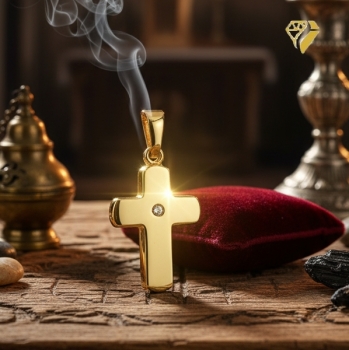 Preview: Anhänger Kreuz 11x15mm mit Diamant 0,008ct 14Kt 585 GOLD