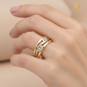 Preview: Damenring bicolor mit 6 Zirkonia 333 GOLD