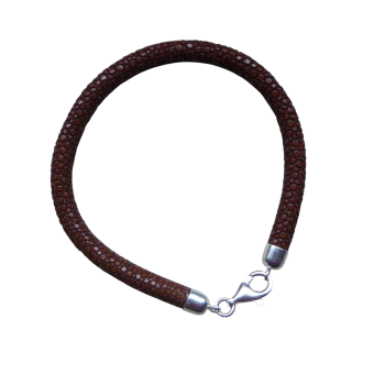 Armband aus Rochenleder 5mm senf mit Karabiner 925 Silber