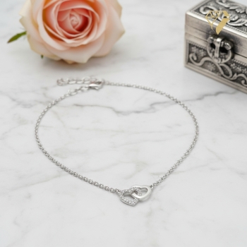 Preview: Kette und Anhänger 2 Herzen Zirkonia Silber 925 42cm+3cm