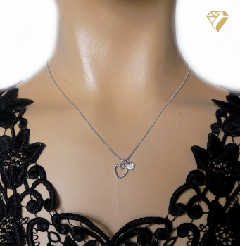 Preview: Kette und Anhänger 2 Herzen Zirkonia Silber 925 42cm+3cm