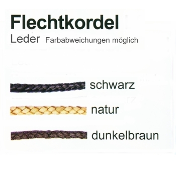 Preview: Lederband 3-6mm geflochten Farbwahl mit 925 Silber Bajonett