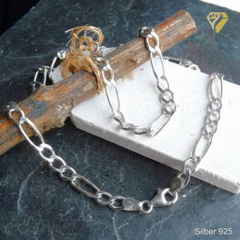 Kette Collier Figaro 5mm 70cm Silber rhodiniert 925