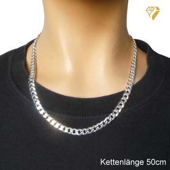 Kette Collier Panzer flach 7mm Silber 925, vergoldet, rosé vergoldet 60cm