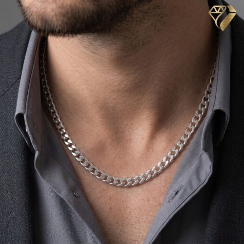 Preview: Kette Collier Panzer flach 6x2mm Silber 925 50cm