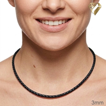 Preview: Lederband 3-6mm geflochten Farbwahl mit 925 Silber Bajonett