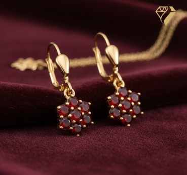 Preview: Ohrhänger mit Brisur Blüte Granat 333 Gold