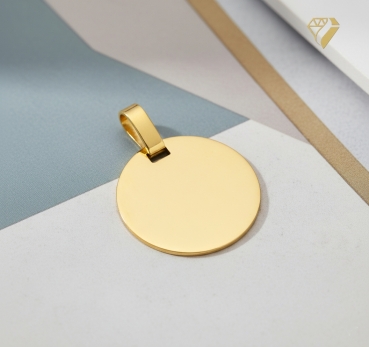 Preview: Anhänger Gravurplatte rund 16mm 8Kt Gold