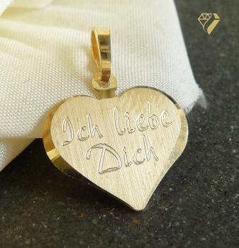 Preview: Anhänger Gravurplatte Herz 15x13mm "Ich liebe Dich" 8Kt Gold