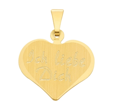 Anhänger Gravurplatte Herz 15x13mm "Ich liebe Dich" 8Kt Gold