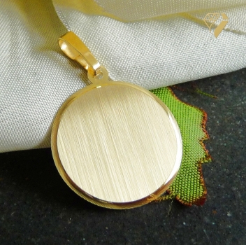 Preview: Anhänger Gravurplatte rund 19mm 14Kt Gold