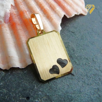Anhänger Gravurplatte eckig 13x16mm 2 Herzen 8Kt Gold