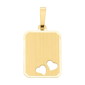 Anhänger Gravurplatte eckig 13x16mm 2 Herzen 14Kt Gold