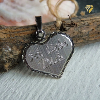 Anhänger Gravurplatte Herz 17x15mm -Ich liebe Dich-  Silber 925