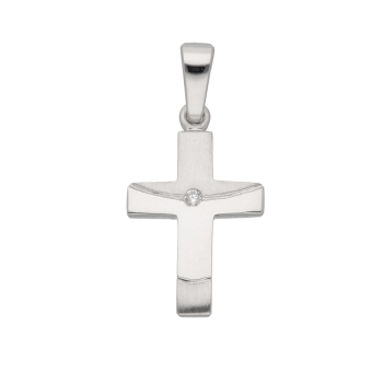 Anhänger 17,5x11,2mm Kreuz mattiert und poliert mit Zirkonia Silber 925