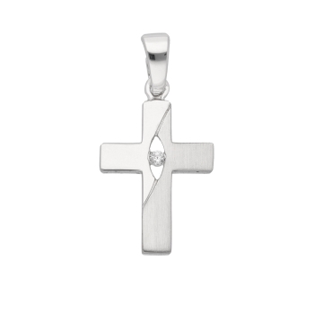 Anhänger 17,8x11,3mm Kreuz mattiert und poliert mit Zirkonia Silber 925