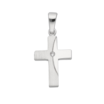Anhänger 17,8x11,3mm Kreuz mattiert und poliert mit Zirkonia Silber 925