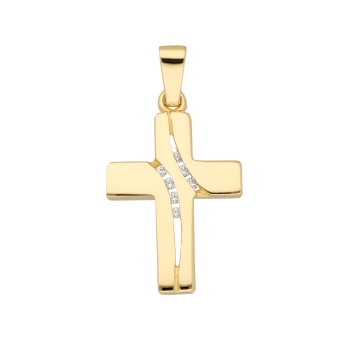 Anhänger Kreuz 12x18mm poliert mit Zirkonia 8Kt 333 GOLD