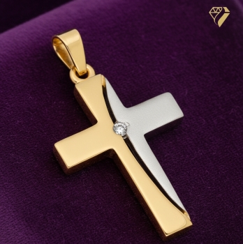 Preview: Anhänger Kreuz 14,9x23mm bicolor mit Zirkonia 8Kt 333 GOLD