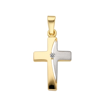 Anhänger Kreuz 11x18mm bicolor II mit Zirkonia 8Kt 333 GOLD