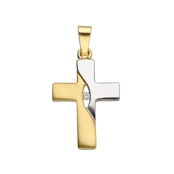 Anhänger Kreuz 11x18mm bicolor mit Zirkonia 8Kt 333 GOLD