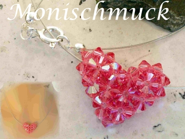 Kette Collier 3D-Herz Farbe Rose AB 40cm