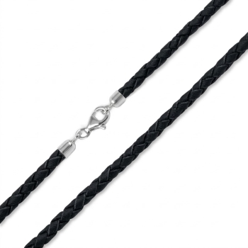 Lederband geflochten schwarz 2,5-8mm mit 925 Silber Karabiner