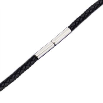 Preview: Lederband 2,5mm geflochten Farben nach Wahl mit 925 Bajonett