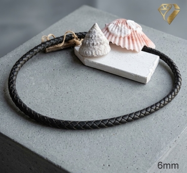 Preview: Lederband 6mm geflochten Farbwahl mit 925 Silber Bajonett