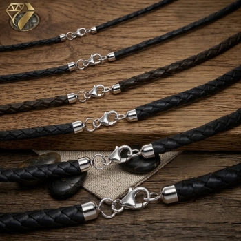 Preview: Lederband geflochten schwarz 2,5-8mm mit 925 Silber Karabiner