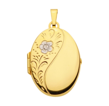 Medaillon oval Blumen 22x28mm 14Kt GOLD