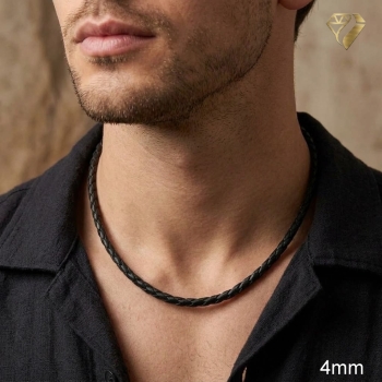 Preview: Lederband geflochten schwarz 2,5-8mm mit 925 Silber Karabiner