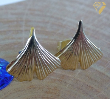 Preview: Stecker 12mm Ginkgoblatt 14Kt 585 GOLD