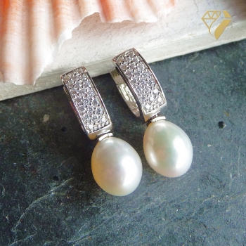 Preview: Creole Klappscharnier Ø11,5mm Zirkonia Süßwasserperle Silber 925