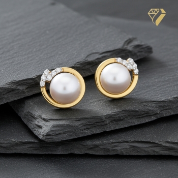 Preview: Stecker 9,6mm Süßwasserperle und Zirkonia 8Kt 333 GOLD