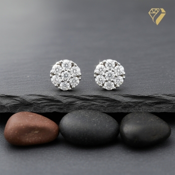 Preview: Ohrstecker 5,7mm rund Zirkonia 14Kt 585 WEISSGOLD