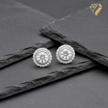 Preview: Ohrstecker 7mm rund Zirkonia 14Kt 585 WEISSGOLD