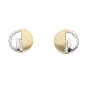 Ohrstecker bicolor  rund 7,8mm Zirkonia 14Kt 585 GOLD