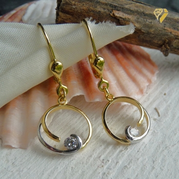 Preview: Ohrhänger Kreis 12,1mm bicolor mit Zirkonia 8kt 333 GOLD