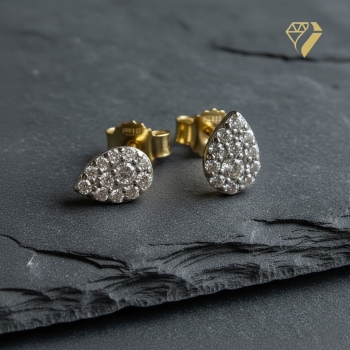 Preview: Ohrstecker bicolor Tropfenform 6,6x4,4mm Zirkonia 8Kt 333 GOLD