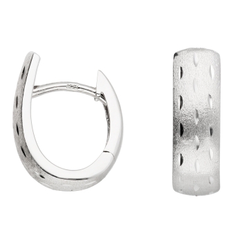 Creole 14,8x5,1mm satiniert diamantiert rhodiniert Silber 925