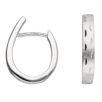 Creole 17x3,1mm satiniert diamantiert rhodiniert Silber 925
