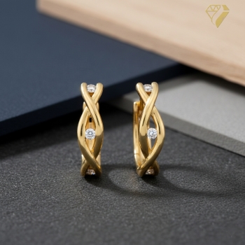 Preview: Creole Klappscharnier geflochten Zirkonia Ø13mm 8Kt 333 GOLD